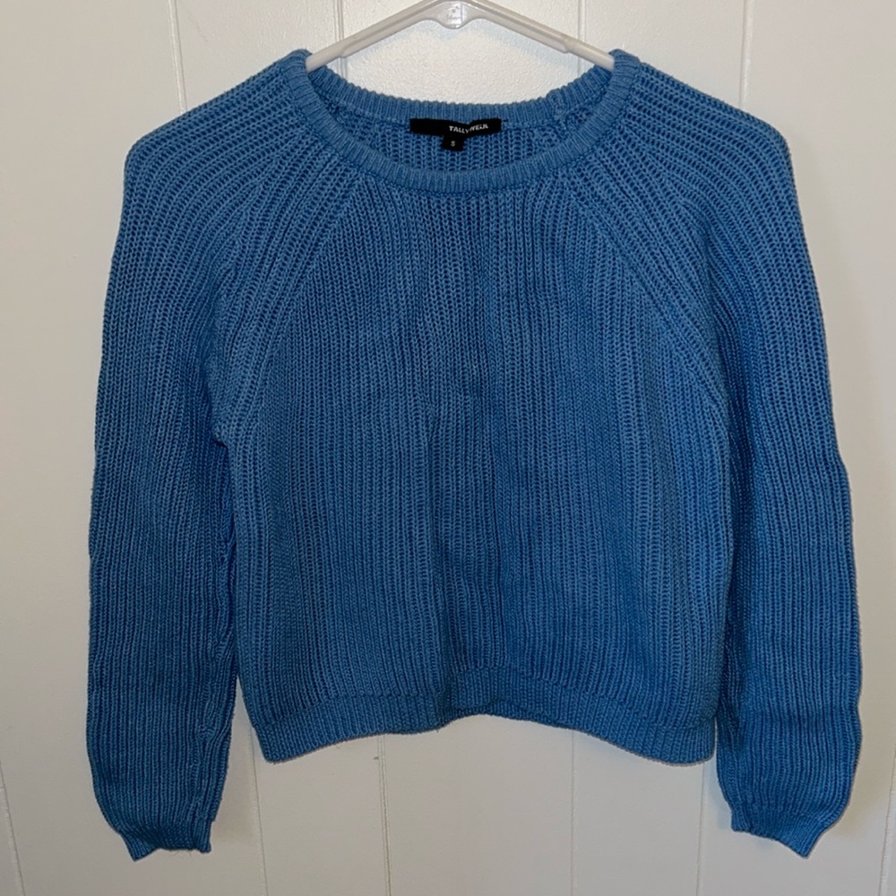 TALLY WEIJL made in Germany blue cropped cable knit sweater S - Picture 1 of 5